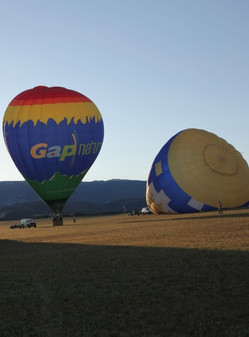 Inflating the balloons before the flight