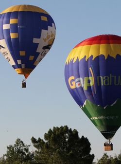 Two hot air balloons in flight