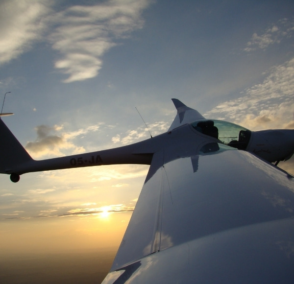 glider training flight sunset